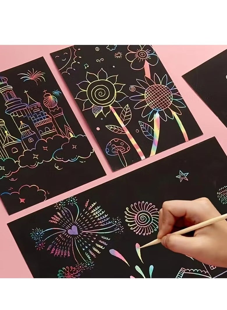 Arabest Premium Rainbow Art Notebooks,A Set of Large Black Scratch Books with 4 Pens and 4 Stencil Rulers,Drawing Colorful Gift for Kids Birthday Party  - Image 4