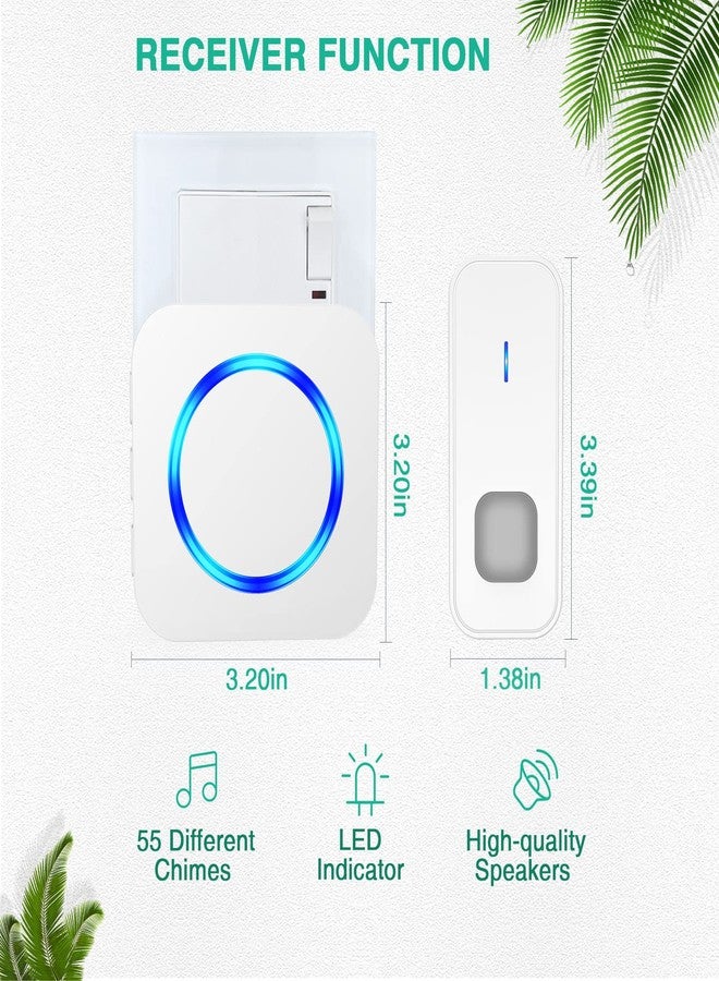 SURFOU Wireless Doorbell, Waterproof, Easy installation -1300ft Range 55 Chimes, 5 Adjustable Volume Levels - LED Flash (1 Button+2 Receivers-White) - Image 4