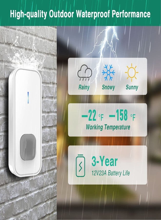 SURFOU Wireless Doorbell, Waterproof, Easy installation -1300ft Range 55 Chimes, 5 Adjustable Volume Levels - LED Flash (1 Button+2 Receivers-White) - Image 5
