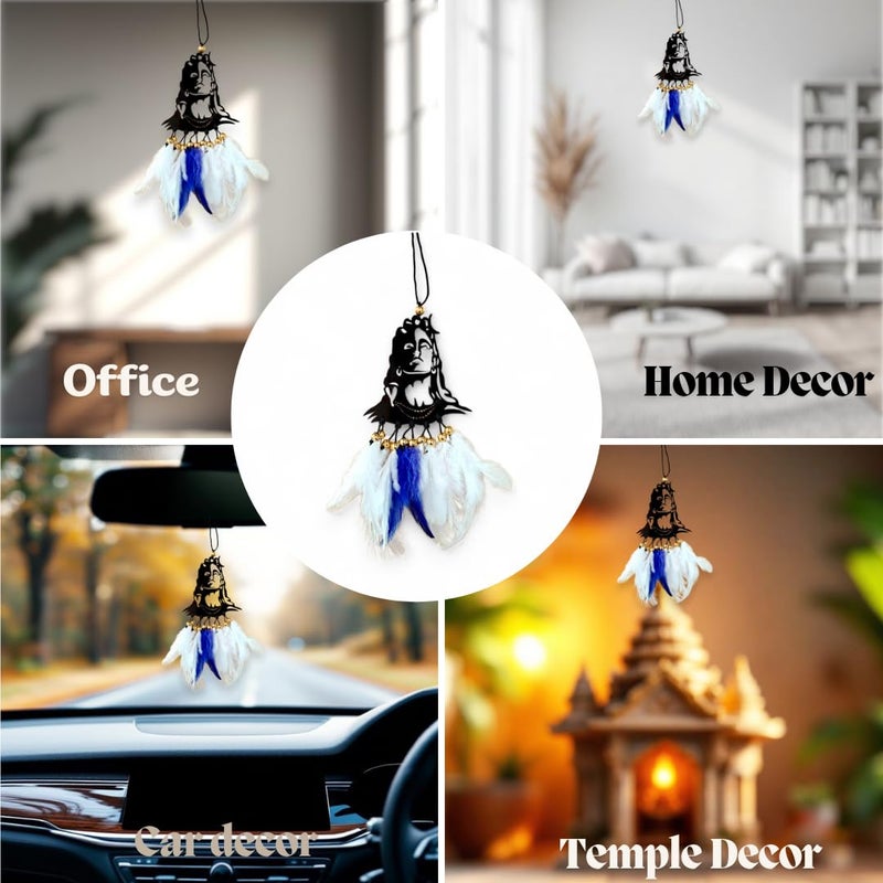 Jiyu Creation Car Hanging Ornament adiyogiWhite Blue Dream Catcher for Positive Energy Rearview Mirror Charm Home and Temple Decor Durable Acrylic with Original Feathers - Image 3