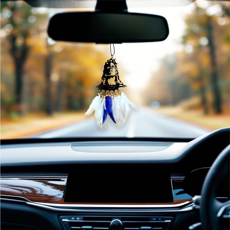 Jiyu Creation Car Hanging Ornament adiyogiWhite Blue Dream Catcher for Positive Energy Rearview Mirror Charm Home and Temple Decor Durable Acrylic with Original Feathers - Image 1