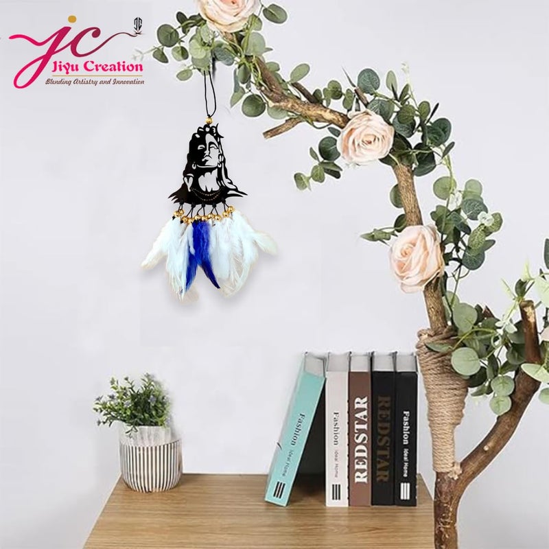 Jiyu Creation Car Hanging Ornament adiyogiWhite Blue Dream Catcher for Positive Energy Rearview Mirror Charm Home and Temple Decor Durable Acrylic with Original Feathers - Image 2