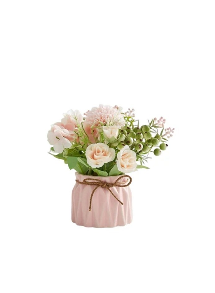 Round Vase White Circular Shape Artificial White Flowers For Decoration - Image 1