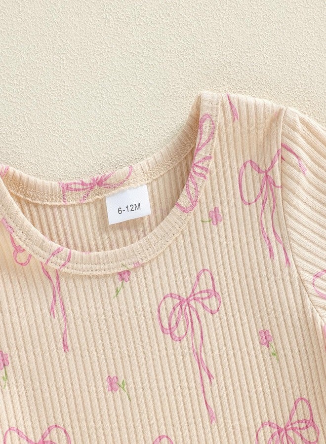 Socutebabe Toddler Baby Girl Summer Clothes Ribbed Knit Cotton Ruffle Short Sleeve T-shirt Tops + Shorts Playwear Outfits (Ribbed Apricot, 2-3T) - Image 4
