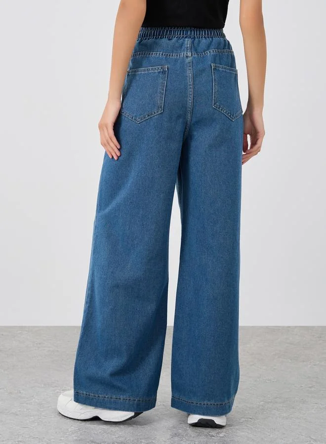 Styli Styli Elasticated Waistband Wide Leg Jeans with Drawstring