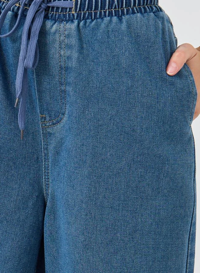 Styli Styli Elasticated Waistband Wide Leg Jeans with Drawstring