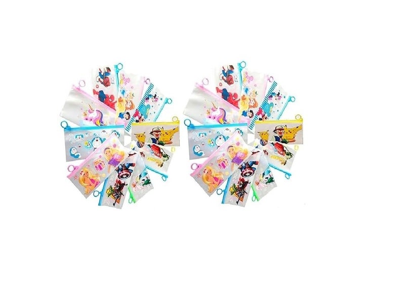 ECLET Transparent Pencil Pouch Set for Kids Party Pack Mix Design Return Gift Cartoon Art Plastic Pencil Boxes (Set of 24, Multicolor) - Image 1