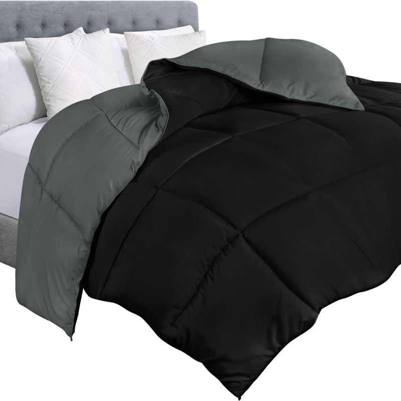 Utopia Bedding Comforter Duvet Insert Quilted Comforter with Corner Tabs Box Stitched Down Alternative Comforters King Size BlackGrey