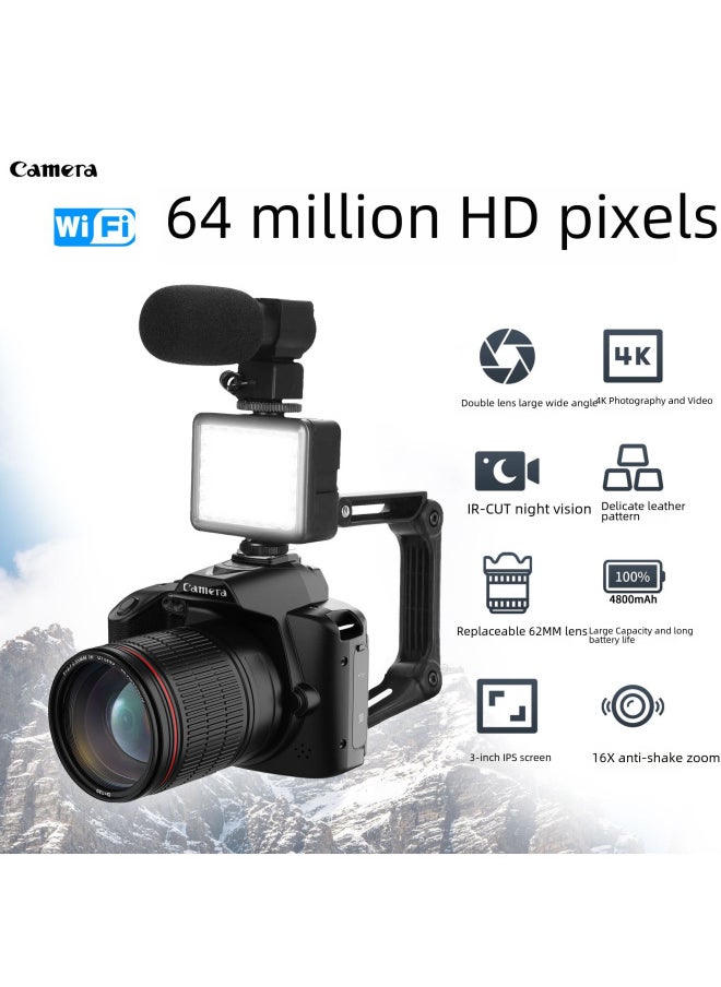 Generic D5 HD WiFi Digital Camera 64 Million Pixel Dual Night Vision Photography Video Dv Cross Border-Body Color:D5 Black + Microphone  - Image 4