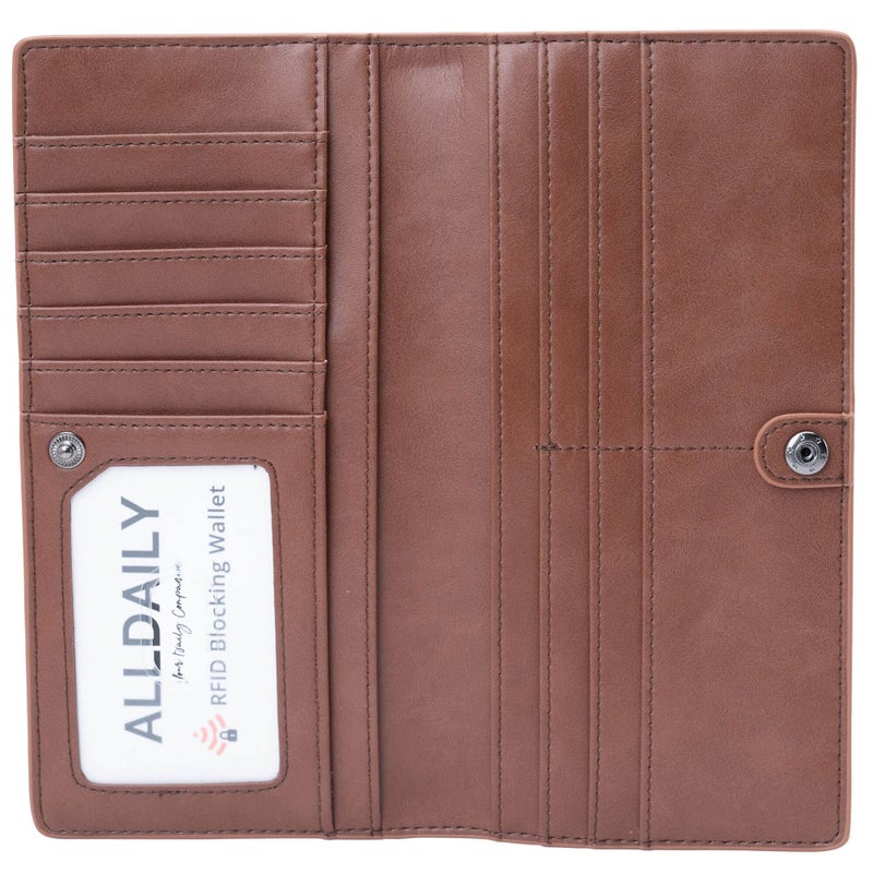 Alldaily Ultra Slim Thin Women Wallet RFID Blocking Credit Card Holder Bifold Long Ladies Billfold (Coffee) - Image 1