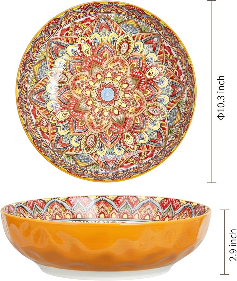 Ronanemon 75 Oz Serving Bowls,Bohemian Style Large Porcelain Dishes for Entertaining Parties,Big Bowls for Eating Soup, Salad, Pasta, Fruit, Chips, 10.3 Inch Diameter (orange Beige) - Image 3