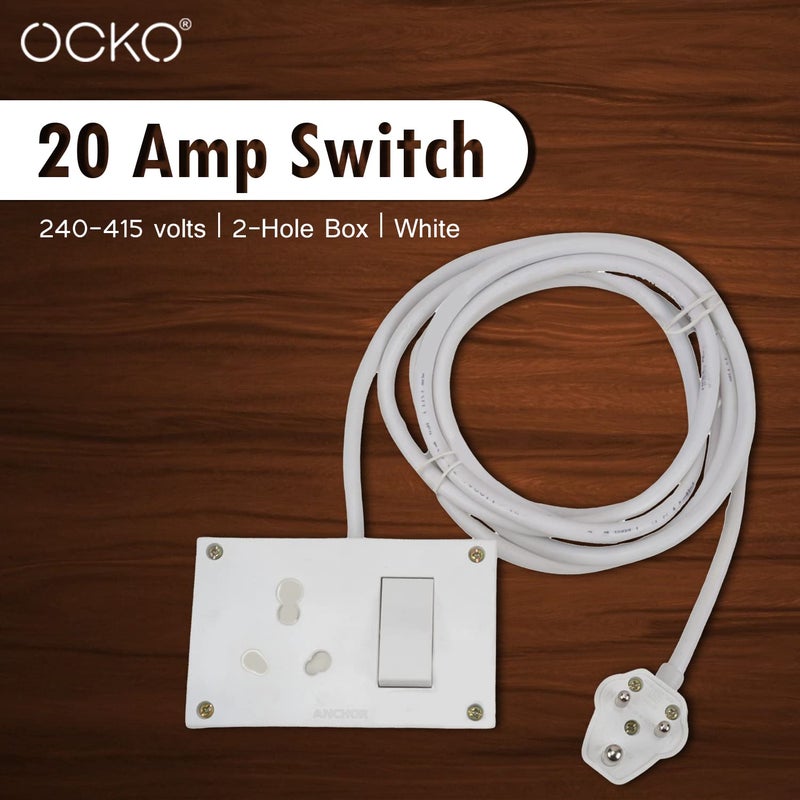 Ocko Heavy Duty Extension Board with 15mm 8m Long Wire 616 Amp 1 Socket 1 Switch and 6 Amp Plug Combined for Microwave Induction Cooker Fridge Heater AC Polycarbonate White Pack of 1 - Image 5