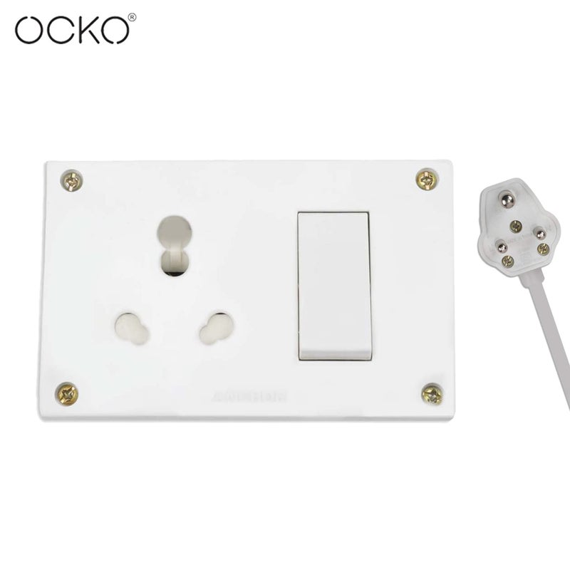 Ocko Heavy Duty Extension Board with 15mm 8m Long Wire 616 Amp 1 Socket 1 Switch and 6 Amp Plug Combined for Microwave Induction Cooker Fridge Heater AC Polycarbonate White Pack of 1 - Image 2