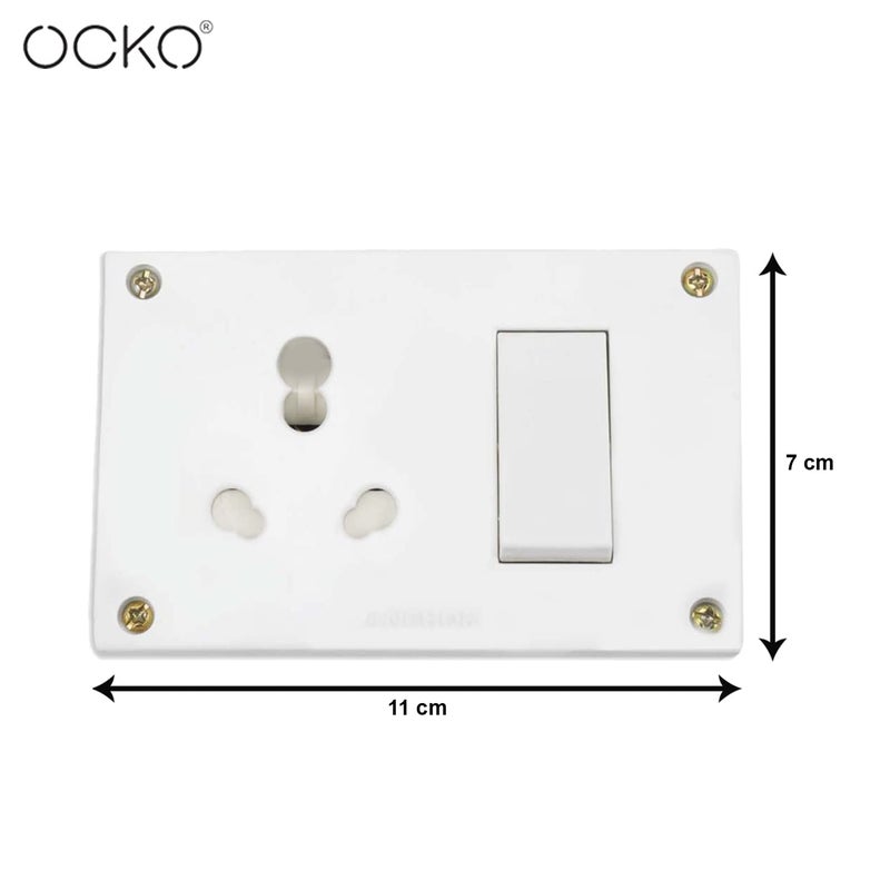 Ocko Heavy Duty Extension Board with 15mm 8m Long Wire 616 Amp 1 Socket 1 Switch and 6 Amp Plug Combined for Microwave Induction Cooker Fridge Heater AC Polycarbonate White Pack of 1 - Image 4