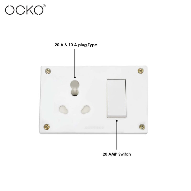 Ocko Heavy Duty Extension Board with 15mm 8m Long Wire 616 Amp 1 Socket 1 Switch and 6 Amp Plug Combined for Microwave Induction Cooker Fridge Heater AC Polycarbonate White Pack of 1 - Image 3