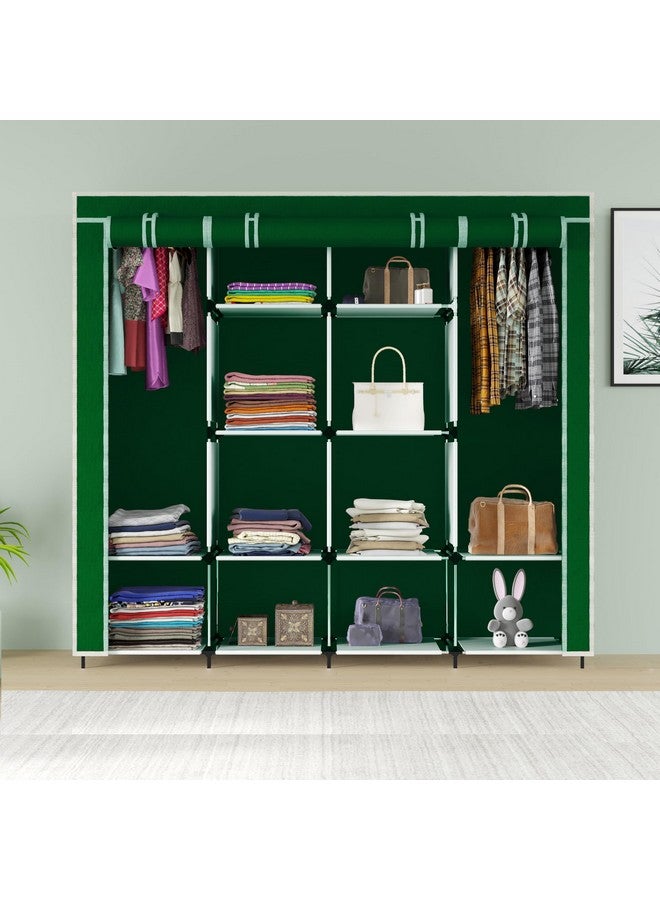 Whitecloud TRANSFORMING HOMES Polypropylene Collapsible Wardrobe 12 Shelves Almari Closet Clothes Storage Rack Quick And Easy To Assemble (W 88170) (Green, Standard) - Image 2