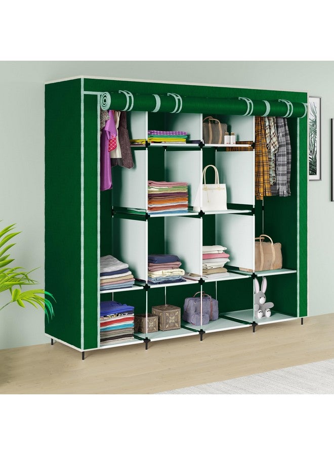 Whitecloud TRANSFORMING HOMES Polypropylene Collapsible Wardrobe 12 Shelves Almari Closet Clothes Storage Rack Quick And Easy To Assemble (W 88170) (Green, Standard) - Image 1