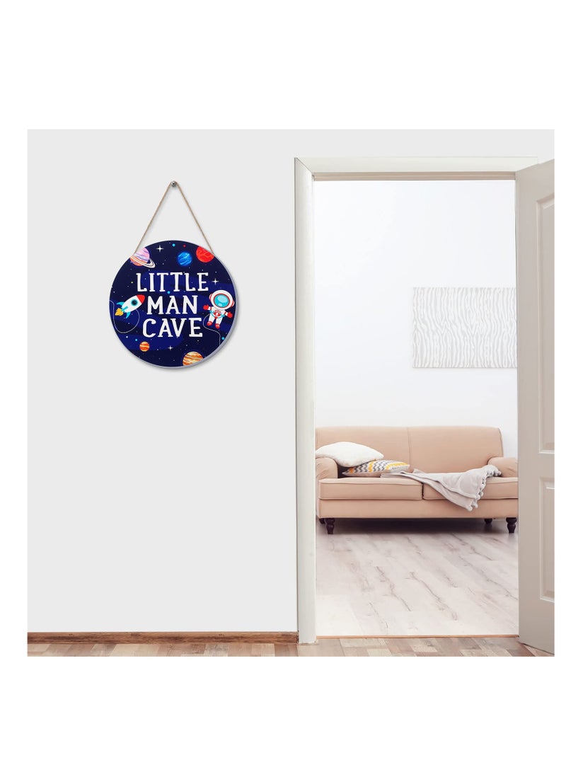 SOLARAE Little Man Cave Wooden Sign Space Decor, Quote Wood Plaque, Nursery Hanging Wall Art Decor, For Kids Room Boy Bedroom Kids Toddler Boys Playroom Living Room Decorations - Image 2