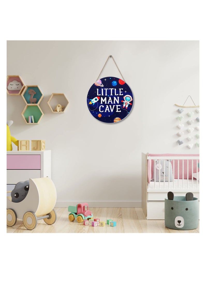 SOLARAE Little Man Cave Wooden Sign Space Decor, Quote Wood Plaque, Nursery Hanging Wall Art Decor, For Kids Room Boy Bedroom Kids Toddler Boys Playroom Living Room Decorations - Image 4