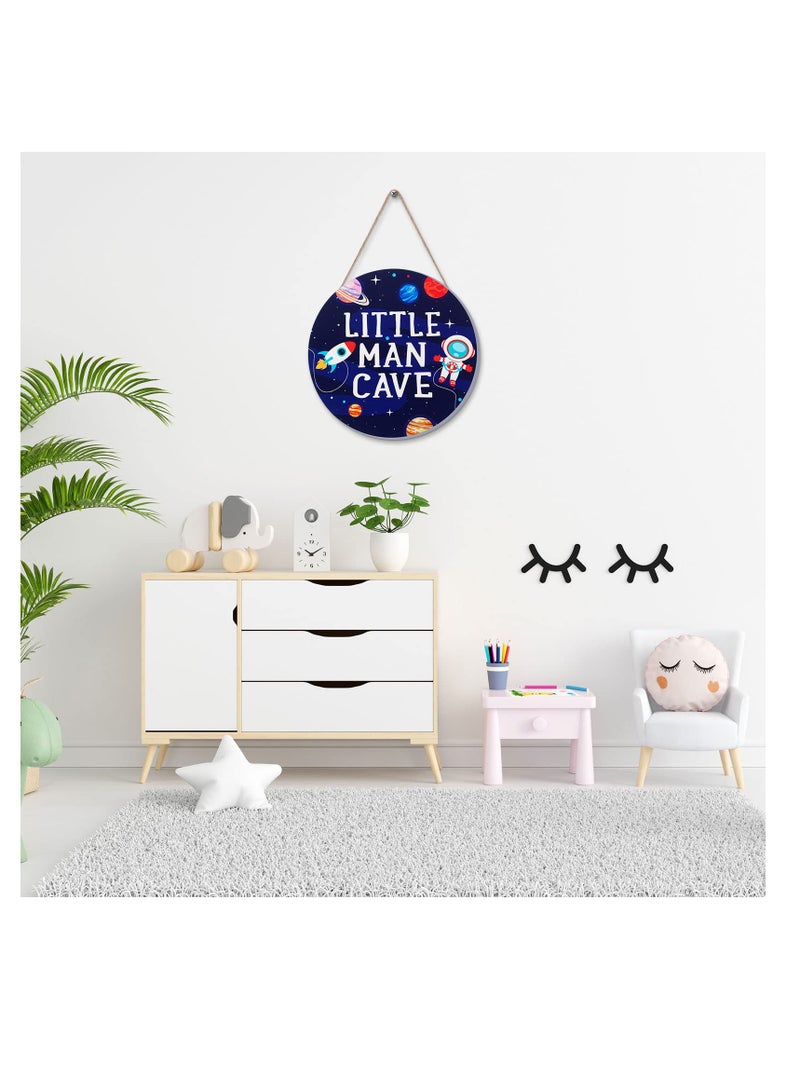SOLARAE Little Man Cave Wooden Sign Space Decor, Quote Wood Plaque, Nursery Hanging Wall Art Decor, For Kids Room Boy Bedroom Kids Toddler Boys Playroom Living Room Decorations - Image 3