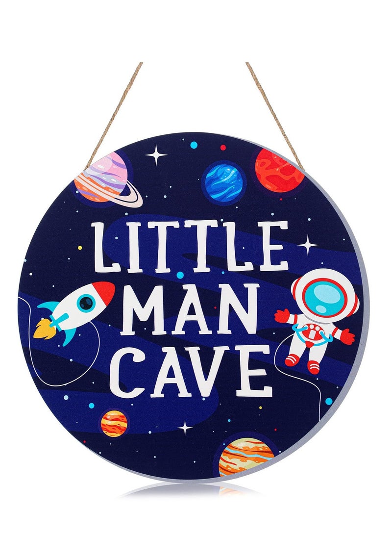 SOLARAE Little Man Cave Wooden Sign Space Decor, Quote Wood Plaque, Nursery Hanging Wall Art Decor, For Kids Room Boy Bedroom Kids Toddler Boys Playroom Living Room Decorations - Image 1