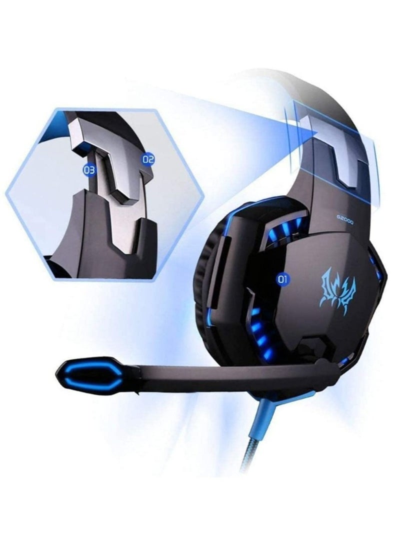 G2000 Gaming Headset, Surround Stereo Gaming Headphones with Noise Cancelling Mic, LED Lights & Soft Memory Earmuffs, Works with PS4, Nintendo Switch, PC Mac Computer Games -Red