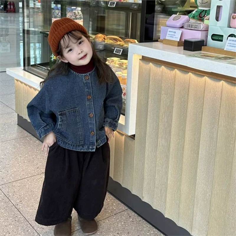 Children'S Clothing For Boys And Girls Denim Coat 24 New Western-Style Baby Girl Fashionable All-Match Blue Long Sleeve Top - Image 4