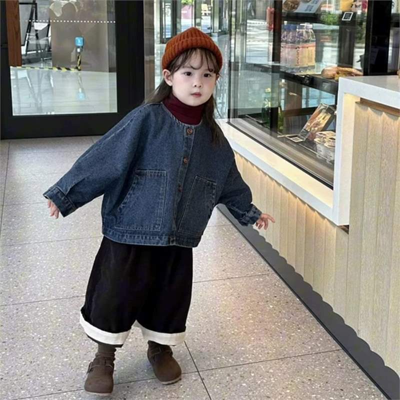 Children'S Clothing For Boys And Girls Denim Coat 24 New Western-Style Baby Girl Fashionable All-Match Blue Long Sleeve Top - Image 1