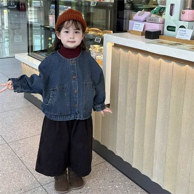 Children'S Clothing For Boys And Girls Denim Coat 24 New Western-Style Baby Girl Fashionable All-Match Blue Long Sleeve Top - Image 3
