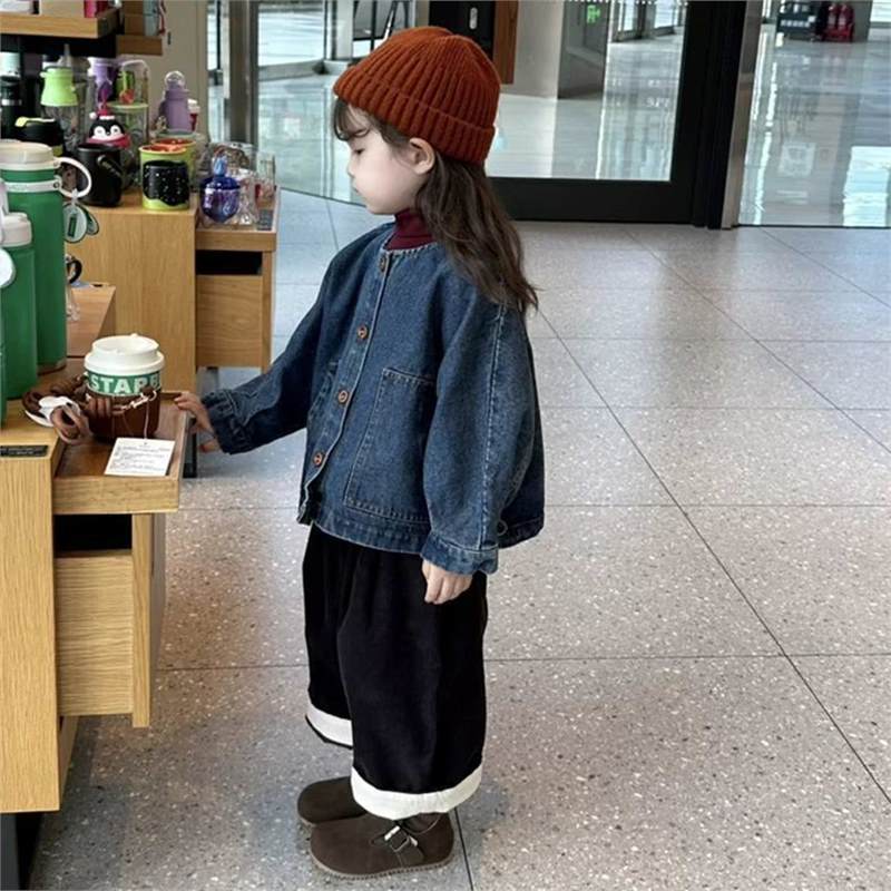 Children'S Clothing For Boys And Girls Denim Coat 24 New Western-Style Baby Girl Fashionable All-Match Blue Long Sleeve Top - Image 2