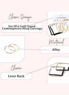 Just Peachy Just Peachy Set of 6 Gold-Toned Contemporary Hoop Earring, Sleek and Stylish Modern Design, Perfect for Everyday Wear and Special Occasions, High-Quality, Ideal for Gifting, Elegant Fashion Jewelry  - Image 4