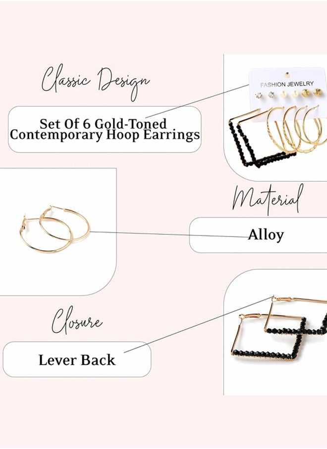 Just Peachy Just Peachy Set of 6 Gold-Toned Contemporary Hoop Earring, Sleek and Stylish Modern Design, Perfect for Everyday Wear and Special Occasions, High-Quality, Ideal for Gifting, Elegant Fashion Jewelry  - Image 4