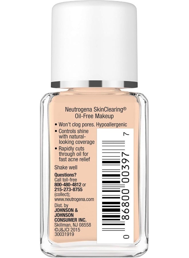 Neutrogena Skinclearing Oil-Free Acne And Blemish Fighting Liquid Foundation With .5% Salicylic Acid Acne Medicine, Shine Controlling Makeup For Acne Prone Skin, 40 Nude, 1 Fl. Oz - Image 1