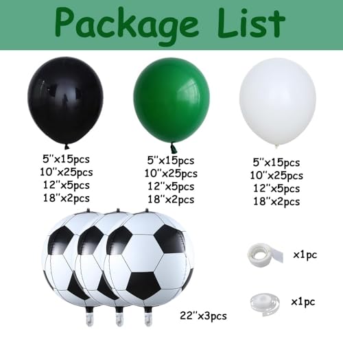 Eopelsm 144PCS Dark Green Black White Balloon Garland Arch Kit with 22inch 4D Soccer Foil Balloons for Soccer Themed Birthday Football Soccer Match Party Decorations - Image 5