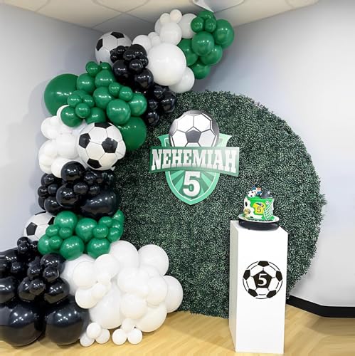 Eopelsm 144PCS Dark Green Black White Balloon Garland Arch Kit with 22inch 4D Soccer Foil Balloons for Soccer Themed Birthday Football Soccer Match Party Decorations - Image 1