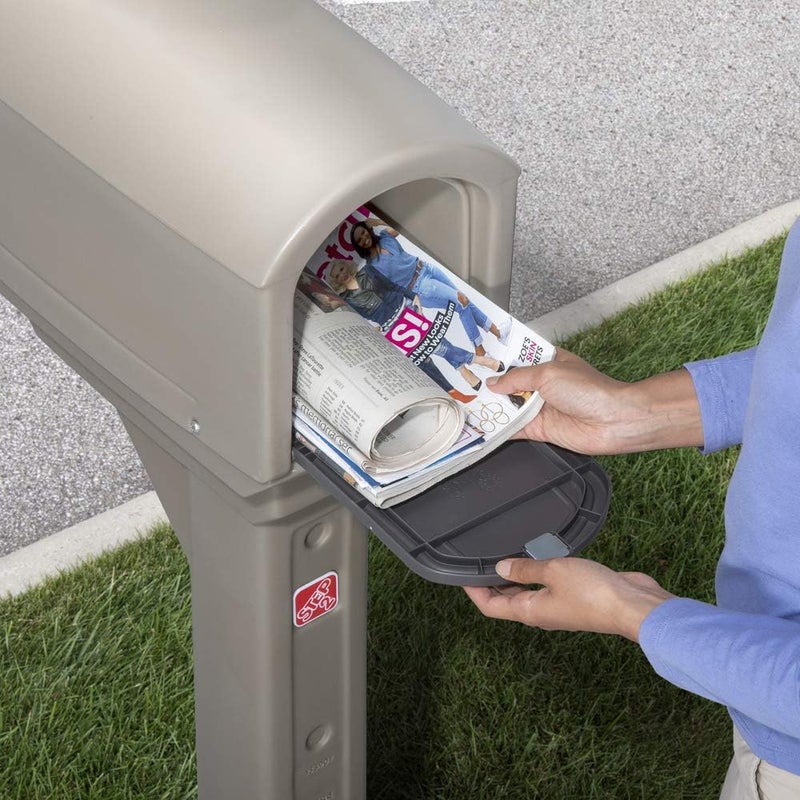Step2 MailMaster Express Mailbox & Post, Weather Resistant, Large Outdoor Mailboxes, Made of Durable Plastic, Easy to Install, Flag Included, Mocha - Image 2