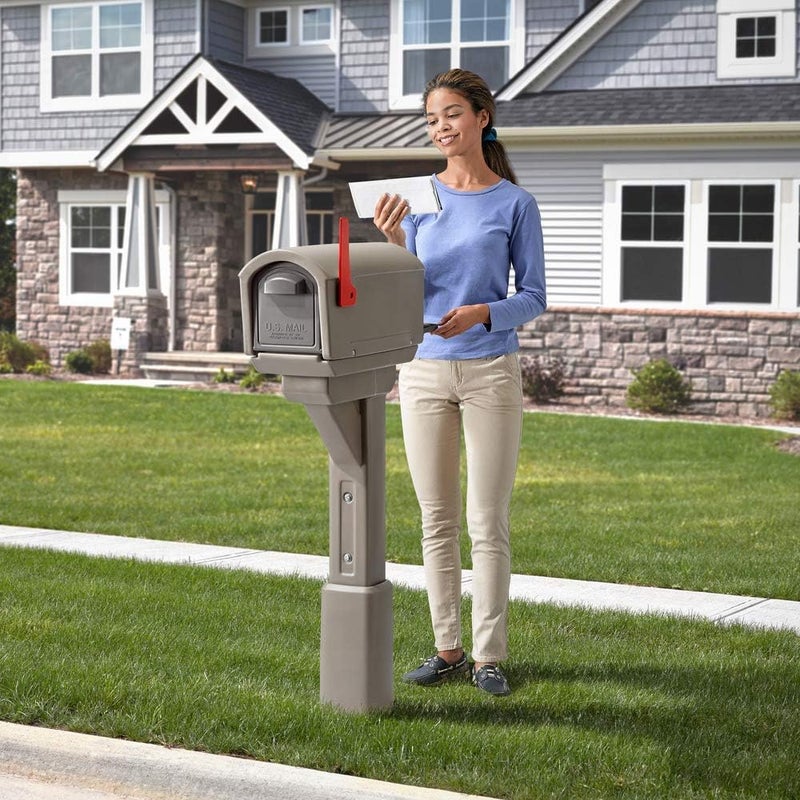 Step2 MailMaster Express Mailbox & Post, Weather Resistant, Large Outdoor Mailboxes, Made of Durable Plastic, Easy to Install, Flag Included, Mocha - Image 1
