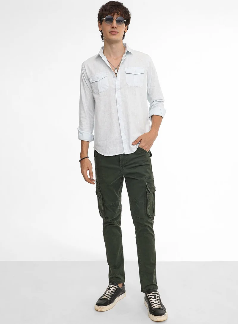 Campus Sutra Men's Baby Blue Solid Utility Shirt