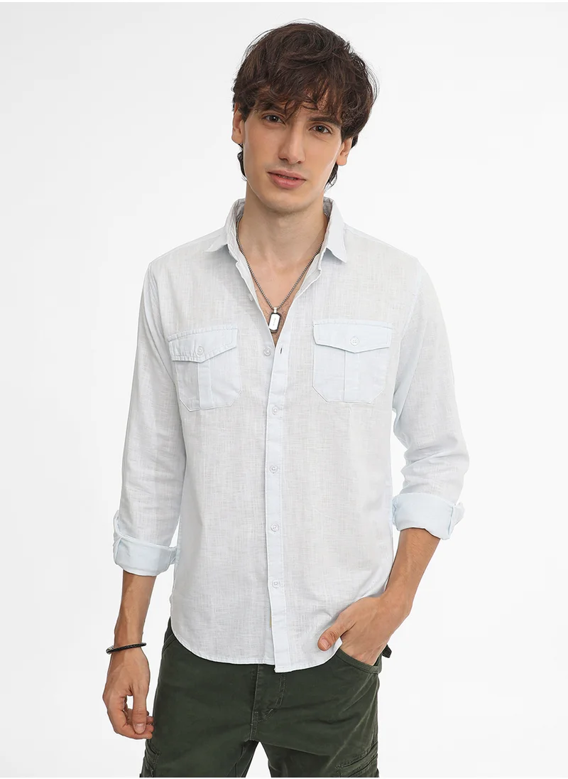 كامبوس سوترا Men's Baby Blue Solid Utility Shirt