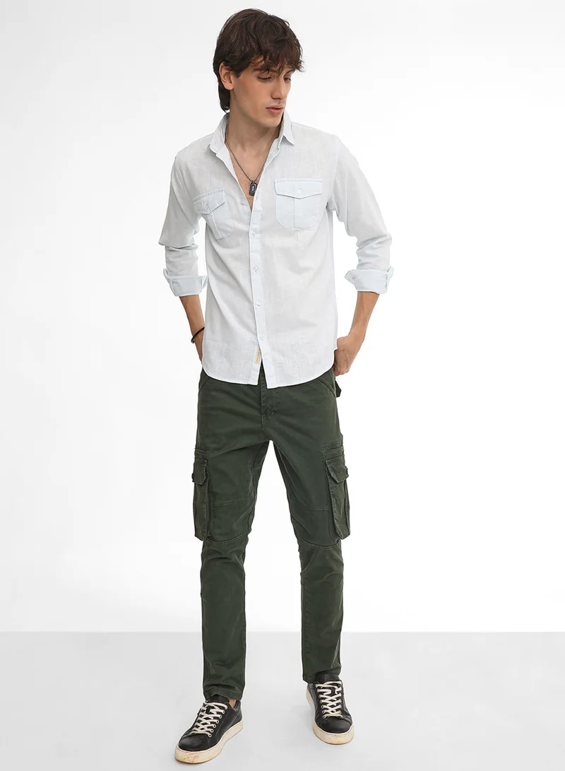 Campus Sutra Men's Baby Blue Solid Utility Shirt