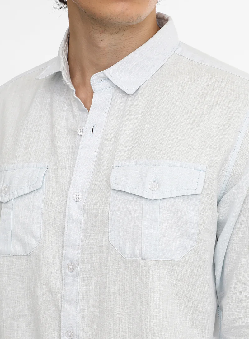 Campus Sutra Men's Baby Blue Solid Utility Shirt