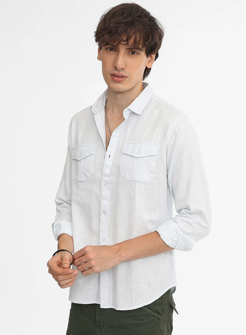 Campus Sutra Men's Baby Blue Solid Utility Shirt