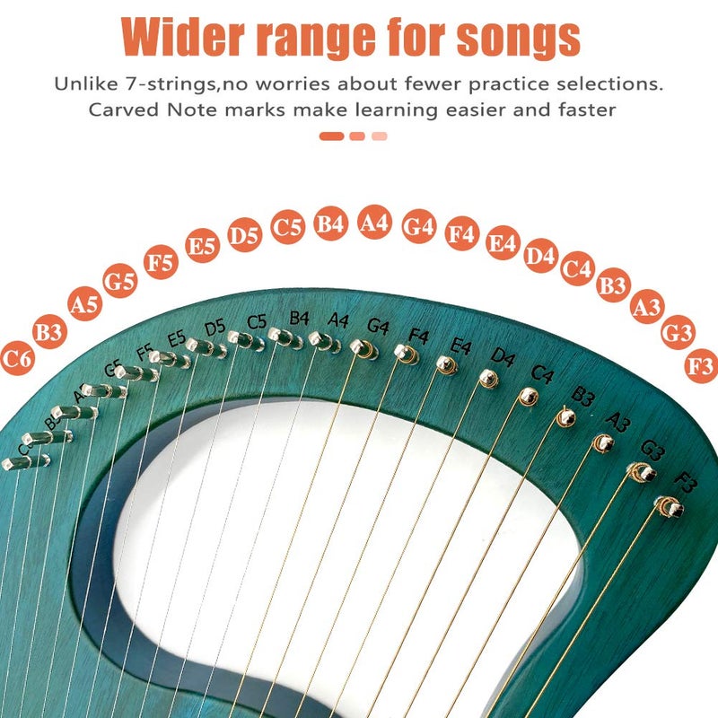 Aogbra Lyre Harp, 19 Metal Strings Maple Saddle Mahogany Body Lyra Harp with Bag key included - Image 2