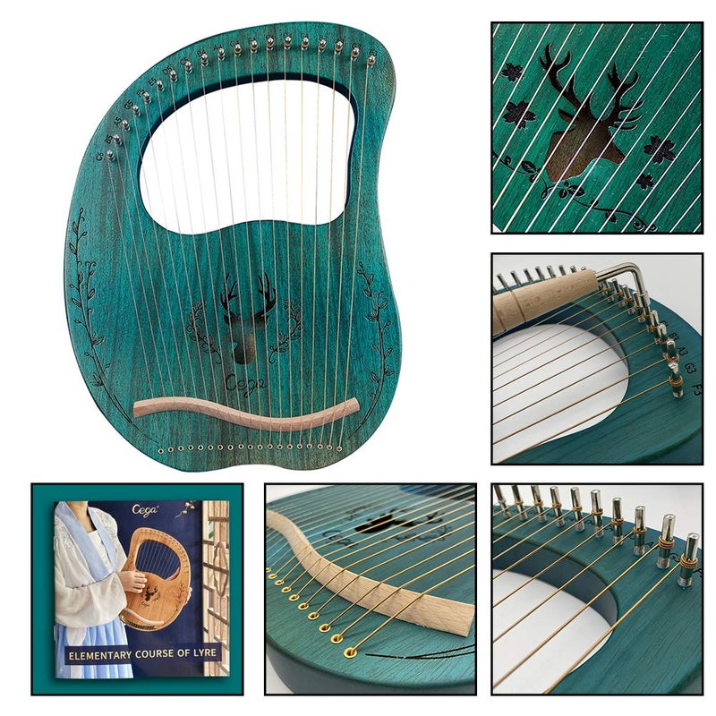 Aogbra Lyre Harp, 19 Metal Strings Maple Saddle Mahogany Body Lyra Harp with Bag key included - Image 4