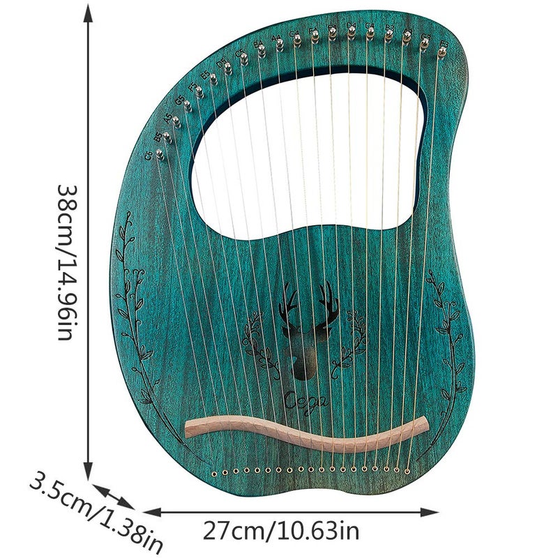 Aogbra Lyre Harp, 19 Metal Strings Maple Saddle Mahogany Body Lyra Harp with Bag key included - Image 5