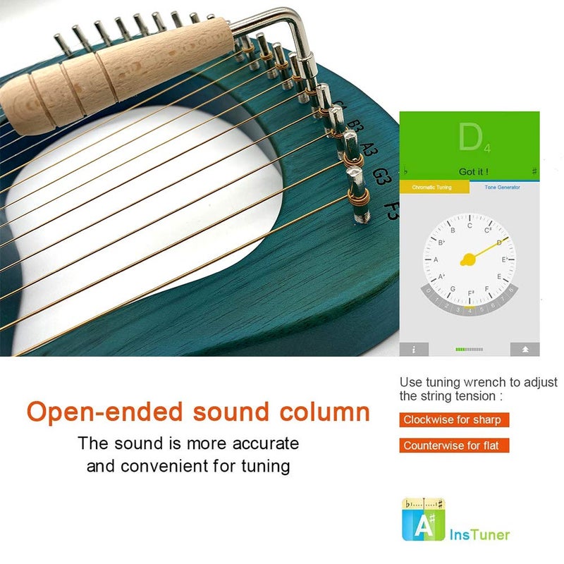 Aogbra Lyre Harp, 19 Metal Strings Maple Saddle Mahogany Body Lyra Harp with Bag key included - Image 3
