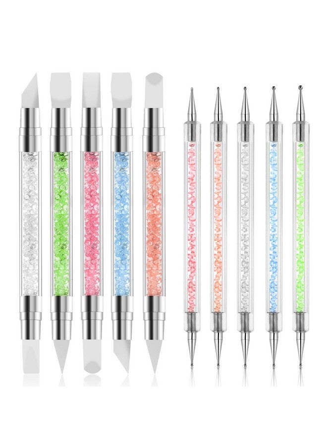 Sliverdew 10Pcs Nail Art Gel Carving Pen Acrylic Nail Dotting Pen Rhinestone Handle Doubleended Silicone Nail Art Pen Brushes For Design Nail Foil Carving Drawing And 3D Effect Shaping Drawing Dotting Tools - Image 1