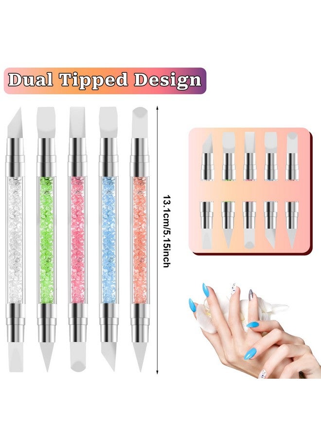Sliverdew 10Pcs Nail Art Gel Carving Pen Acrylic Nail Dotting Pen Rhinestone Handle Doubleended Silicone Nail Art Pen Brushes For Design Nail Foil Carving Drawing And 3D Effect Shaping Drawing Dotting Tools - Image 3