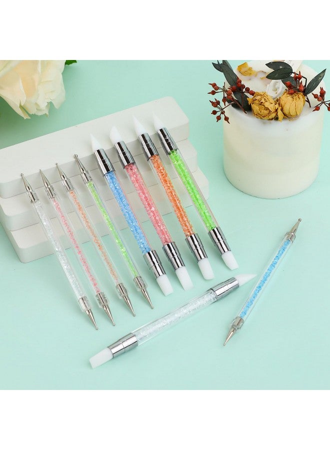 Sliverdew 10Pcs Nail Art Gel Carving Pen Acrylic Nail Dotting Pen Rhinestone Handle Doubleended Silicone Nail Art Pen Brushes For Design Nail Foil Carving Drawing And 3D Effect Shaping Drawing Dotting Tools - Image 4