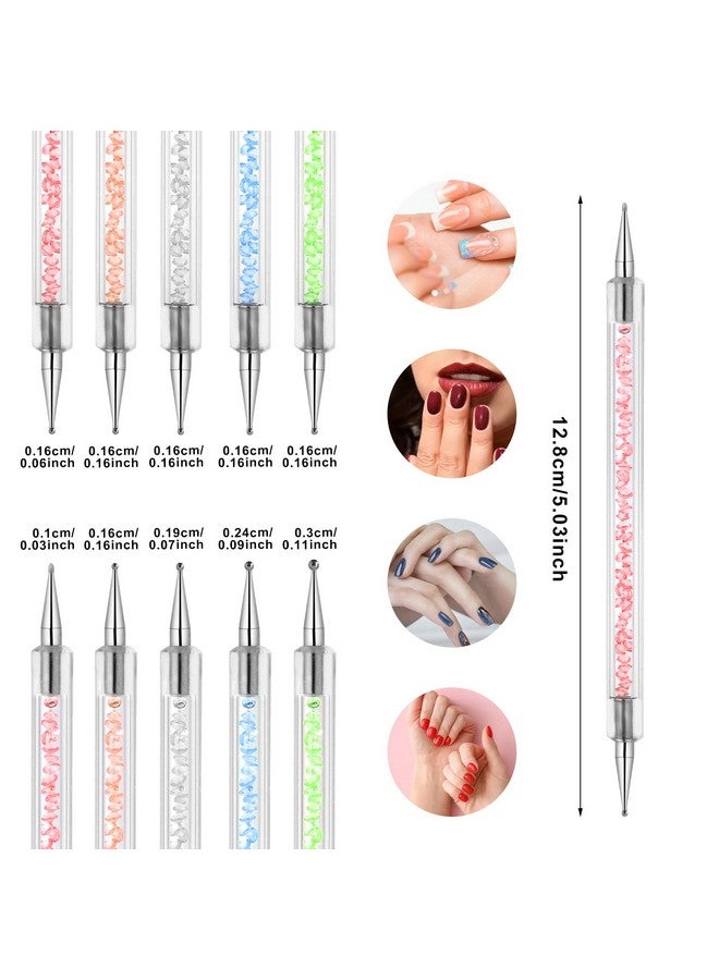 Sliverdew 10Pcs Nail Art Gel Carving Pen Acrylic Nail Dotting Pen Rhinestone Handle Doubleended Silicone Nail Art Pen Brushes For Design Nail Foil Carving Drawing And 3D Effect Shaping Drawing Dotting Tools - Image 2